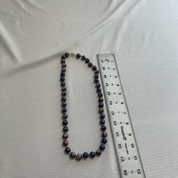 VTG Chinese Export Blue Pink Flower Cloisonne Beaded Necklace Gold Vermeil Clasp - Picture 6 of 7